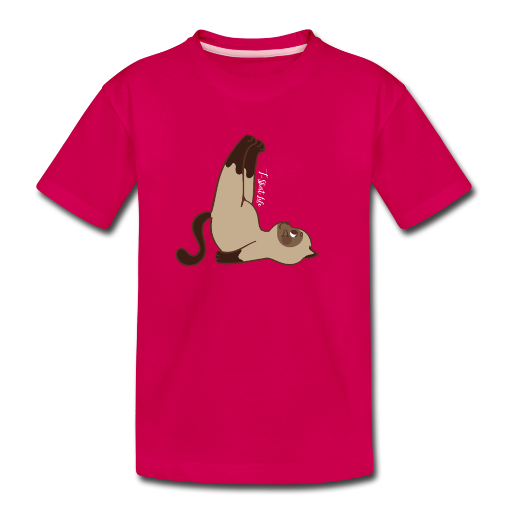 Kids' Premium Yoga Cat T-Shirt - dark pink