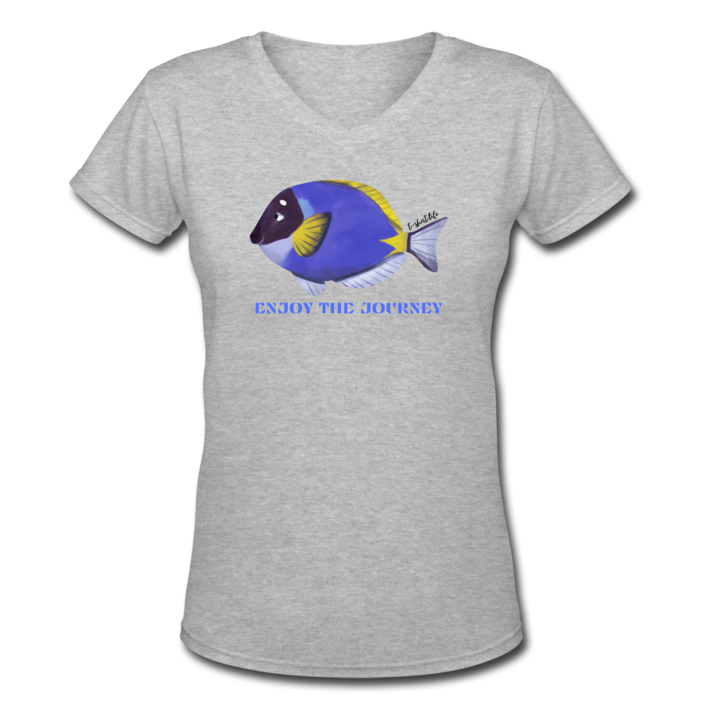 Women's V-Neck Fish T-Shirt - gray