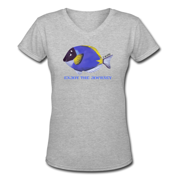 Women's V-Neck Fish T-Shirt - gray