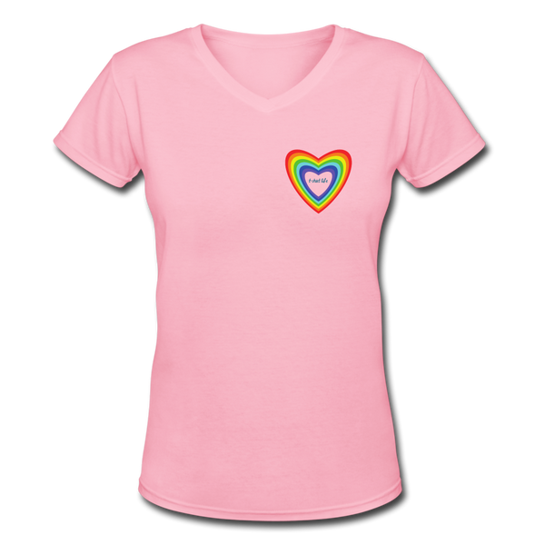 Women's V-Neck Rainbow T-Shirt - pink