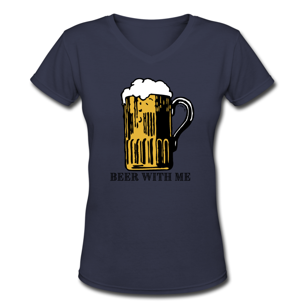 Women's V-Neck Beer T-Shirt - navy