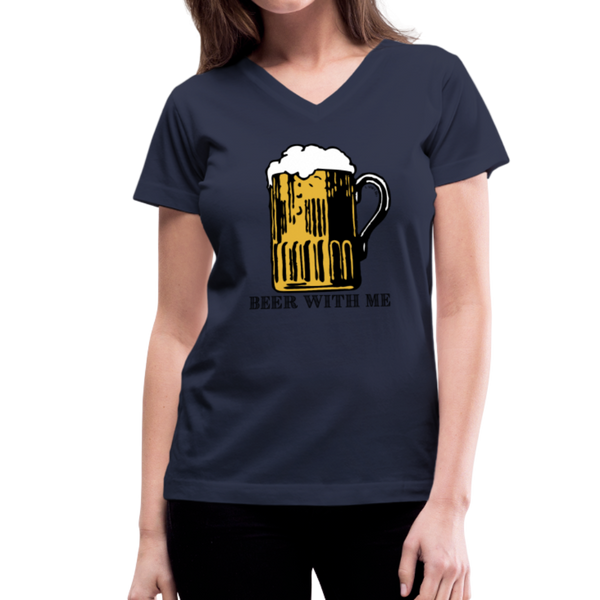 Women's V-Neck Beer T-Shirt - navy