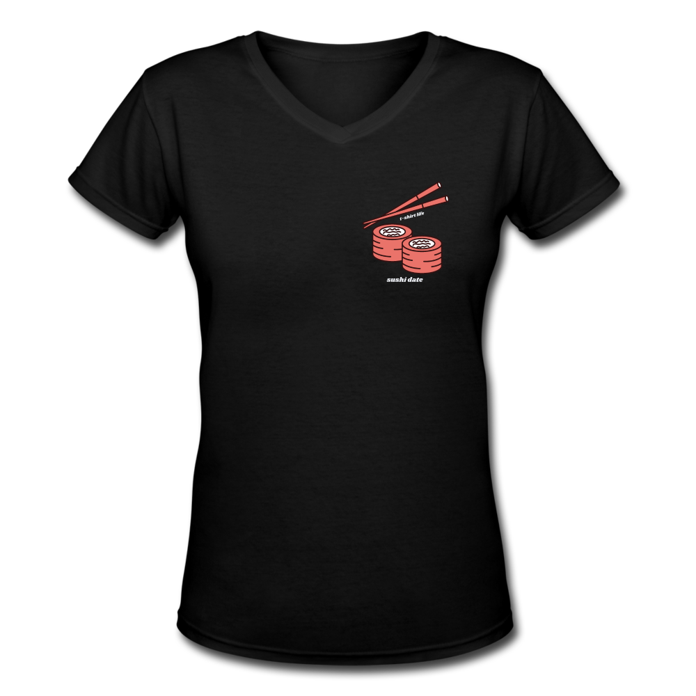 Women's V-Neck Sushi T-Shirt - black