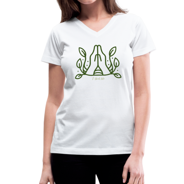 Women's V-Neck Pray T-Shirt - white