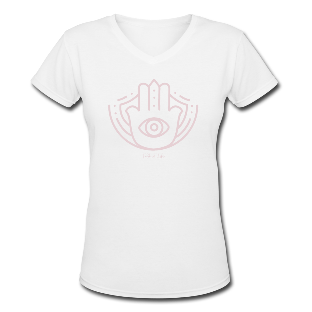 Women's V-Neck Evil Eye T-Shirt - white