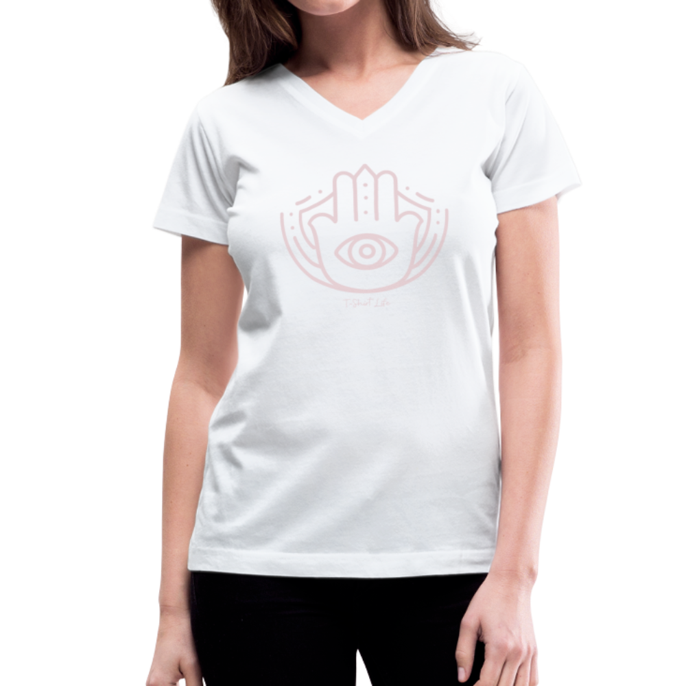 Women's V-Neck Evil Eye T-Shirt - white