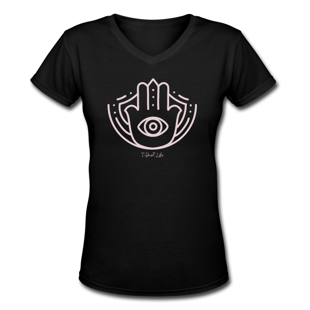 Women's V-Neck Evil Eye T-Shirt - black