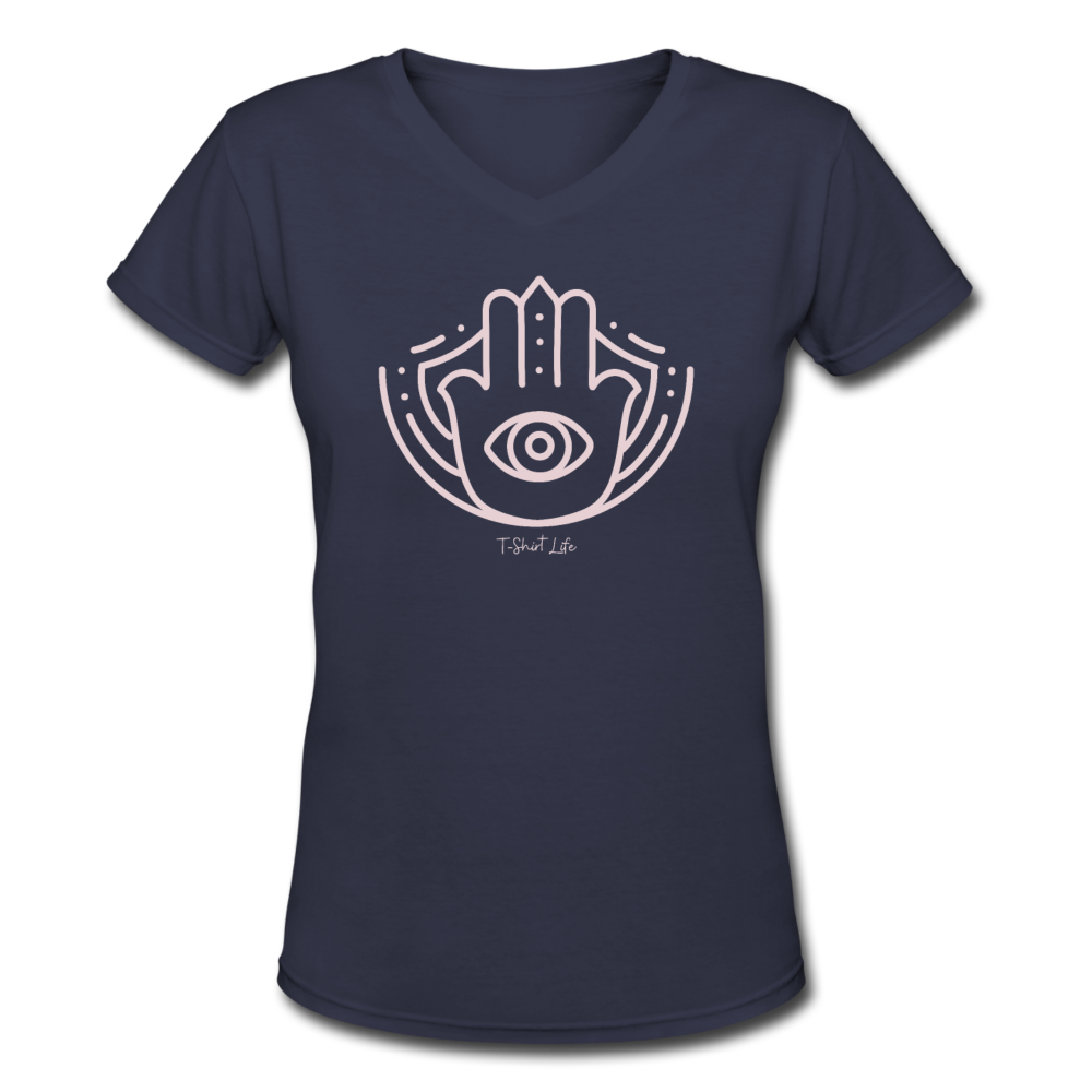 Women's V-Neck Evil Eye T-Shirt - navy