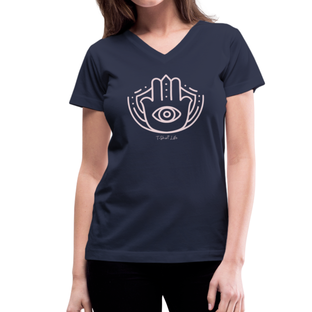 Women's V-Neck Evil Eye T-Shirt - navy