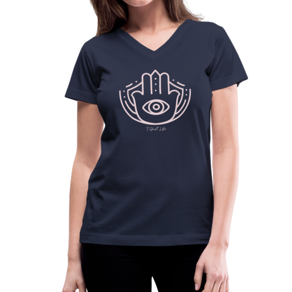 Women's V-Neck Evil Eye T-Shirt - navy