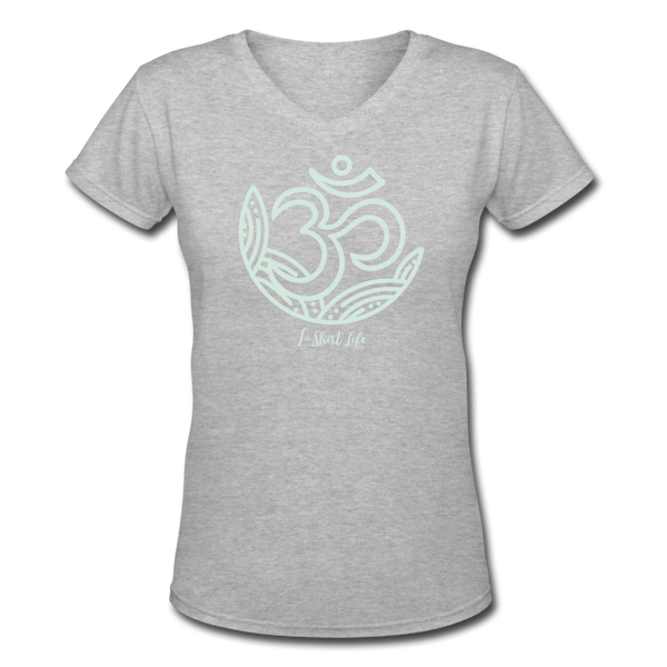 Women's V-Neck Om T-Shirt - gray