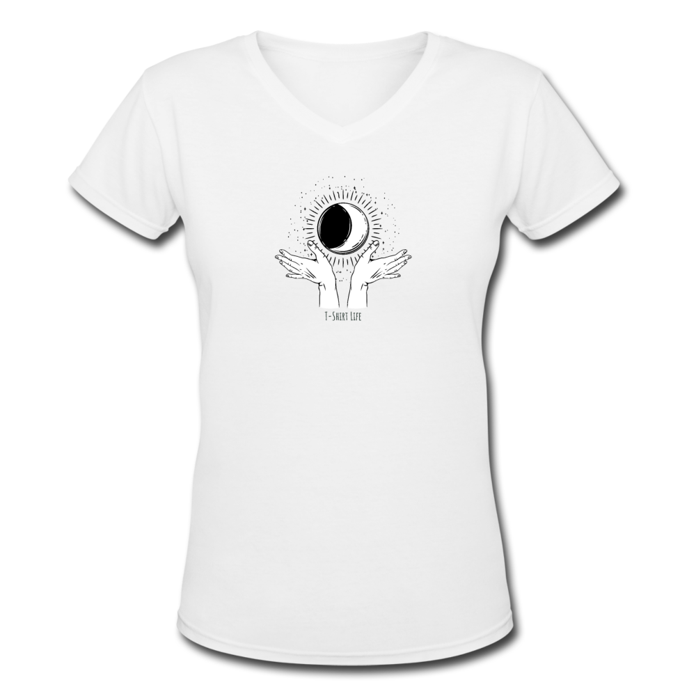 Women's V-Neck Moon/Sun T-Shirt - white