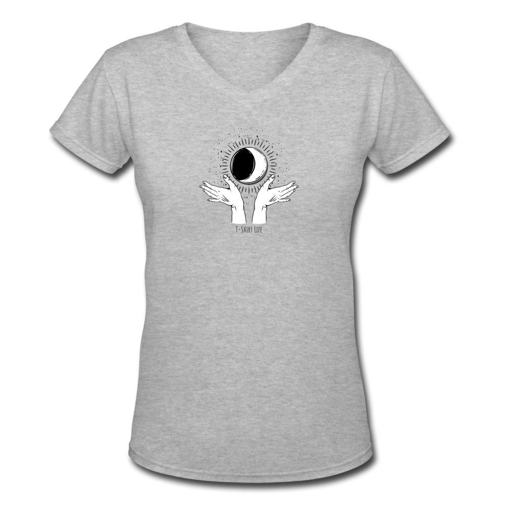Women's V-Neck Moon/Sun T-Shirt - gray