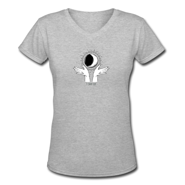 Women's V-Neck Moon/Sun T-Shirt - gray