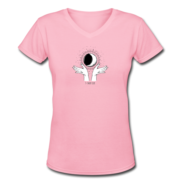 Women's V-Neck Moon/Sun T-Shirt - pink