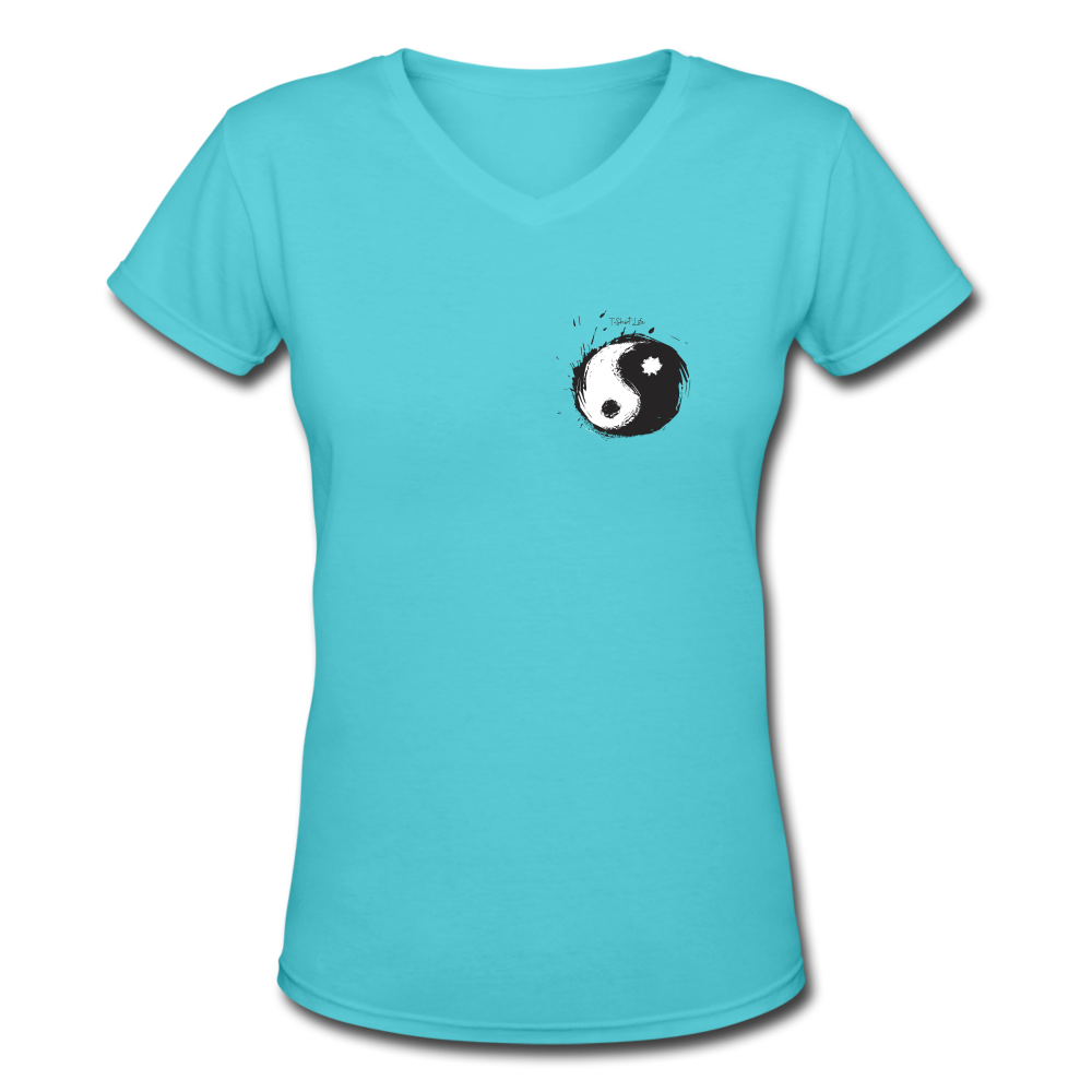 Women's V-Neck Ying Yang T-Shirt - aqua