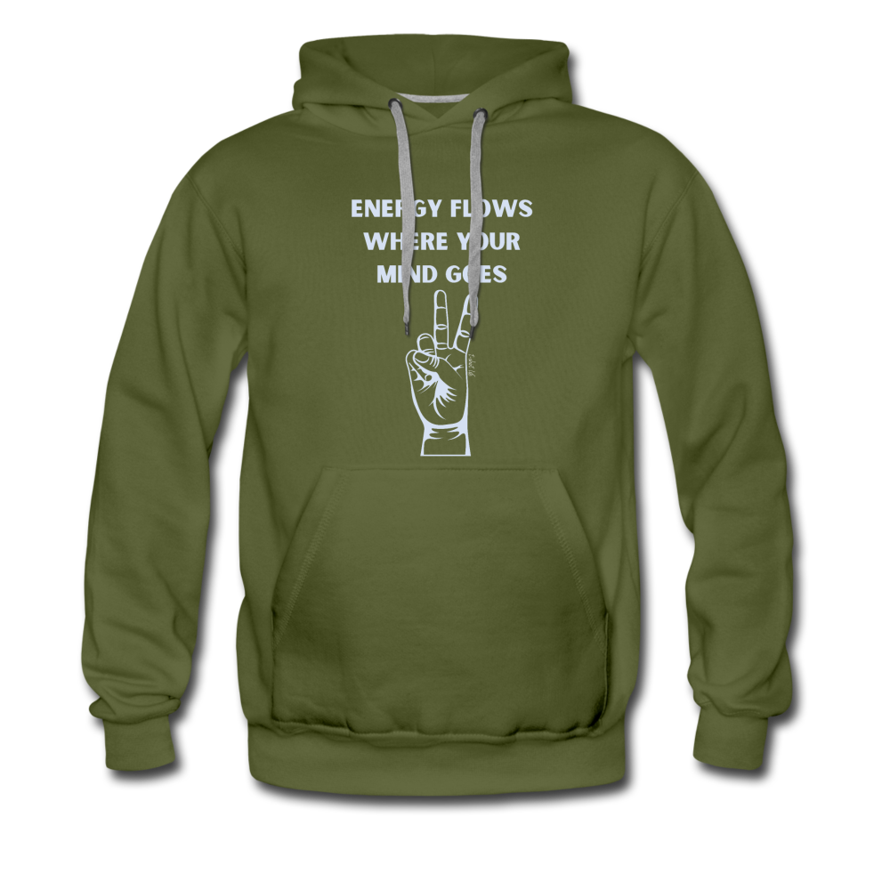 Energy Flows Where The Mind Goes Hoodie - olive green