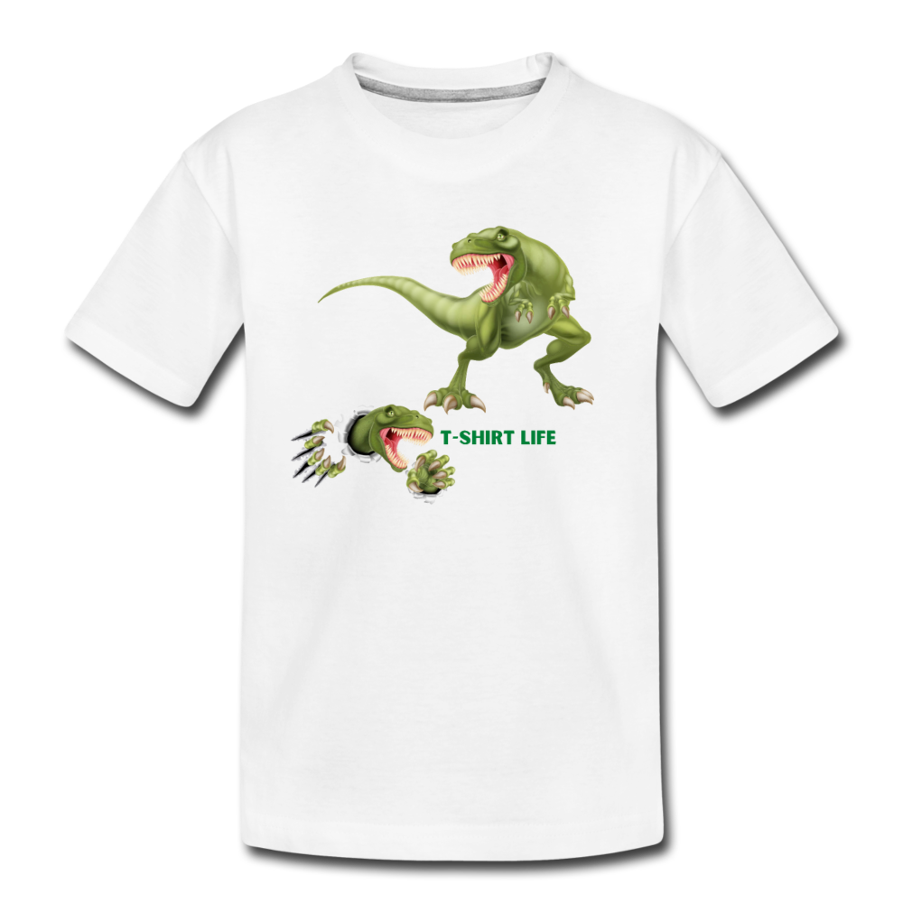 Kids' Premium Green Dino T-Shirt - white