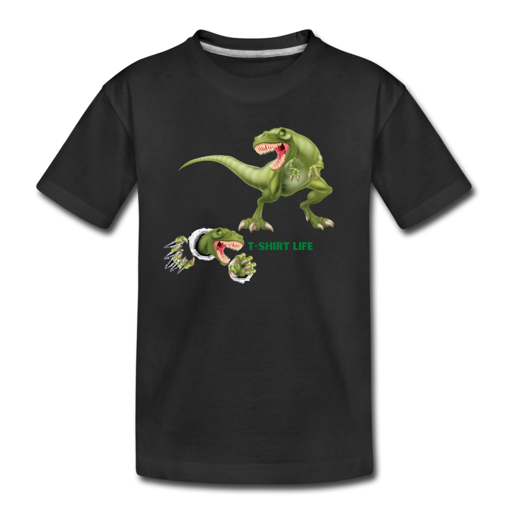 Kids' Premium Green Dino T-Shirt - black