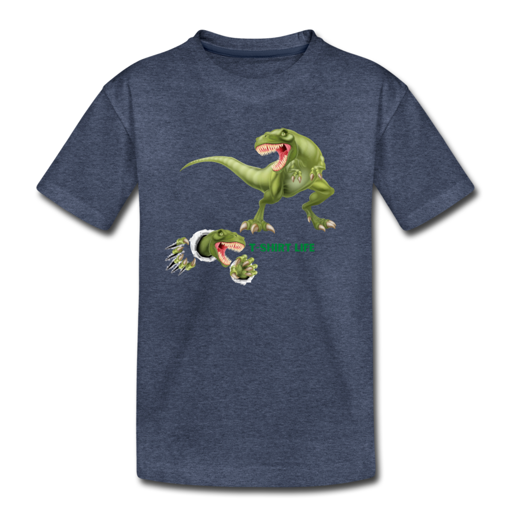 Kids' Premium Green Dino T-Shirt - heather blue