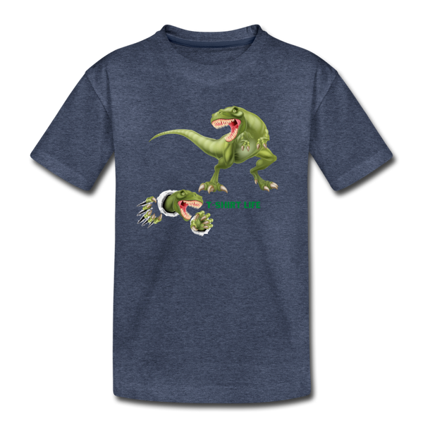 Kids' Premium Green Dino T-Shirt - heather blue