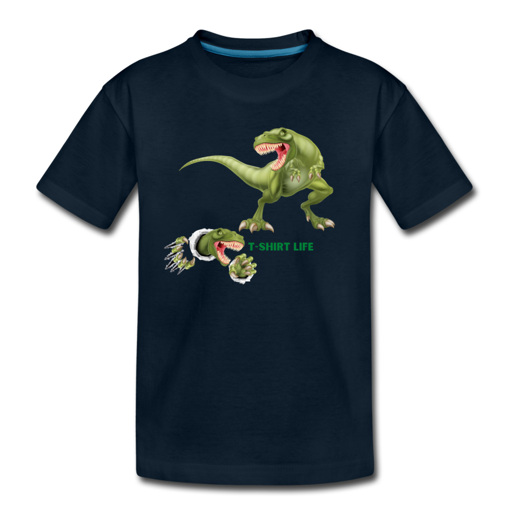 Kids' Premium Green Dino T-Shirt - deep navy