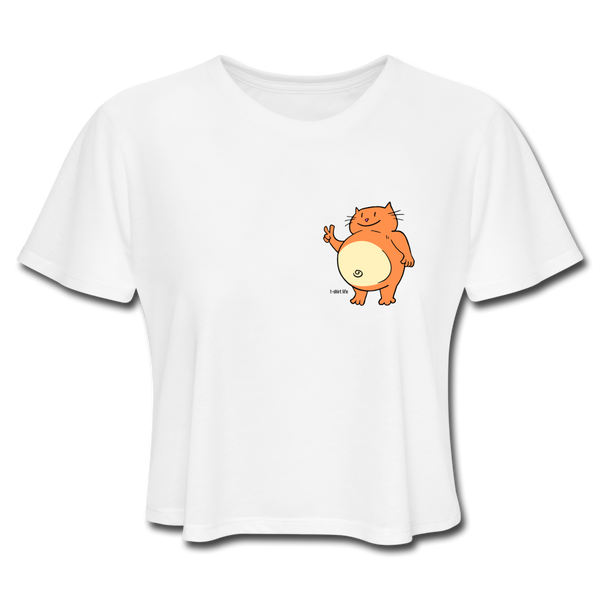 Women's Cropped Happy Cat T-Shirt - white