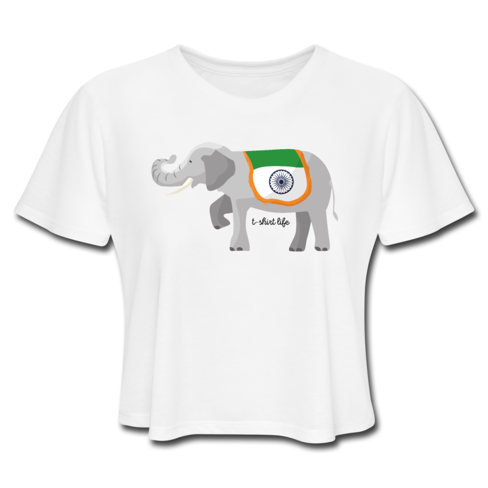 Women's Cropped Elephant T-Shirt - white